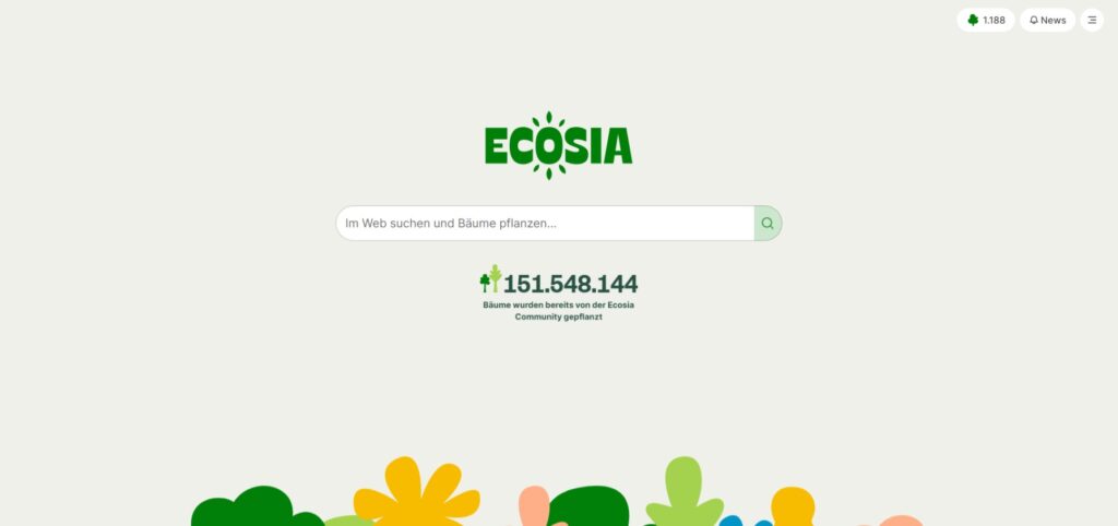 Ảnh chụp màn hình công cụ tìm kiếm Ecosia - loyalty program